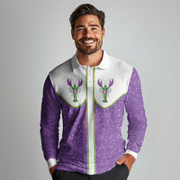 Mardi Gras Crawfish Long Sleeve Polo Shirt Western Yoke Glitter Style