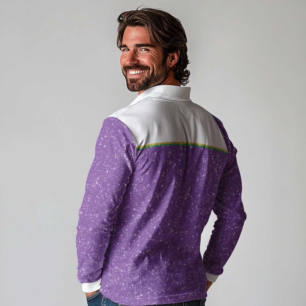 Mardi Gras Crawfish Long Sleeve Polo Shirt Western Yoke Glitter Style