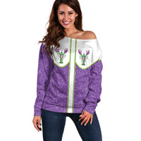 Mardi Gras Crawfish Off Shoulder Sweater Western Yoke Glitter Style