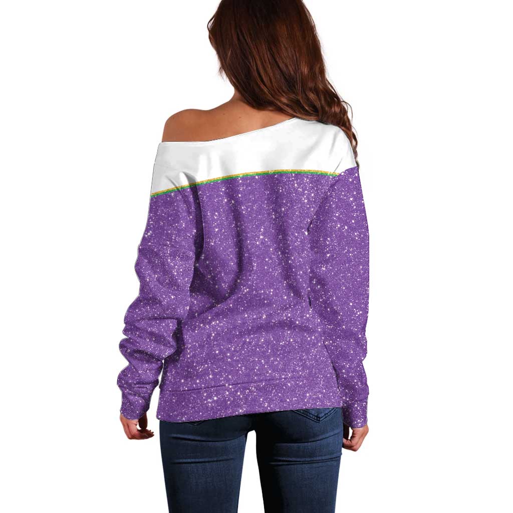 Mardi Gras Crawfish Off Shoulder Sweater Western Yoke Glitter Style
