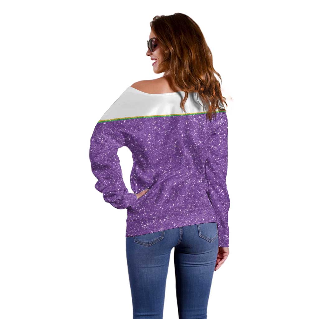 Mardi Gras Crawfish Off Shoulder Sweater Western Yoke Glitter Style