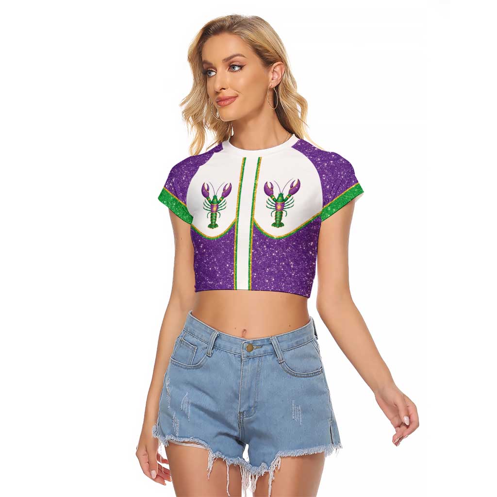 Mardi Gras Crawfish Raglan Cropped T Shirt Western Yoke Glitter Style