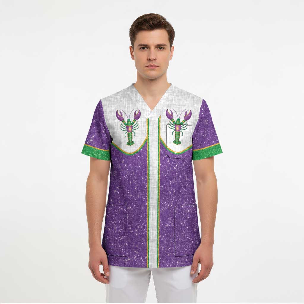 Mardi Gras Crawfish Scrub Top Western Yoke Glitter Style