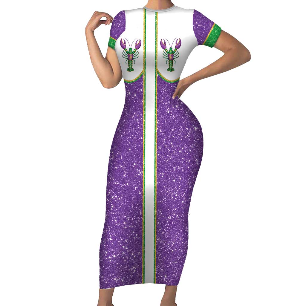 Mardi Gras Crawfish Short Sleeve Bodycon Dress Western Yoke Glitter Style
