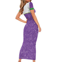 Mardi Gras Crawfish Short Sleeve Bodycon Dress Western Yoke Glitter Style