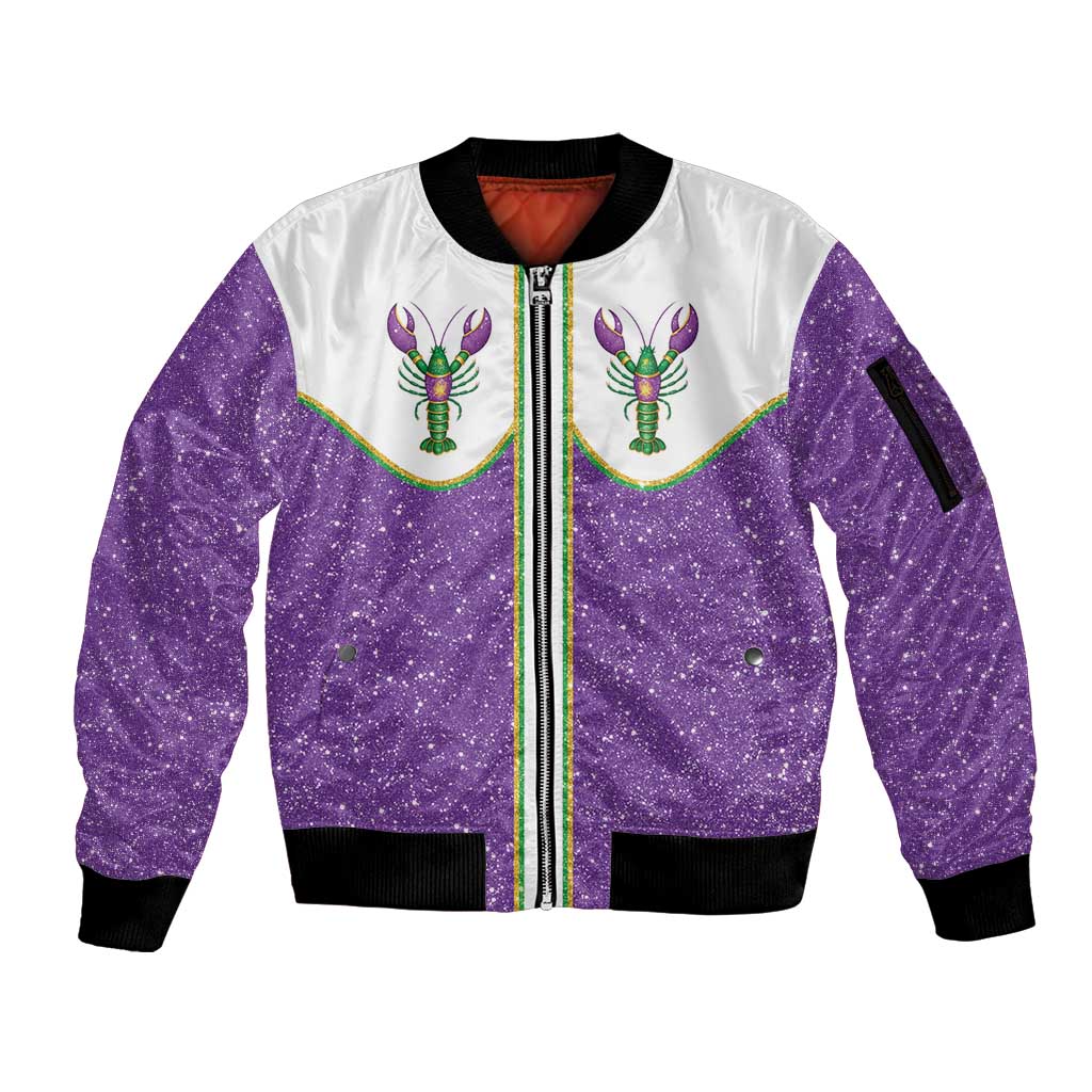 Mardi Gras Crawfish Sleeve Zip Bomber Jacket Western Yoke Glitter Style
