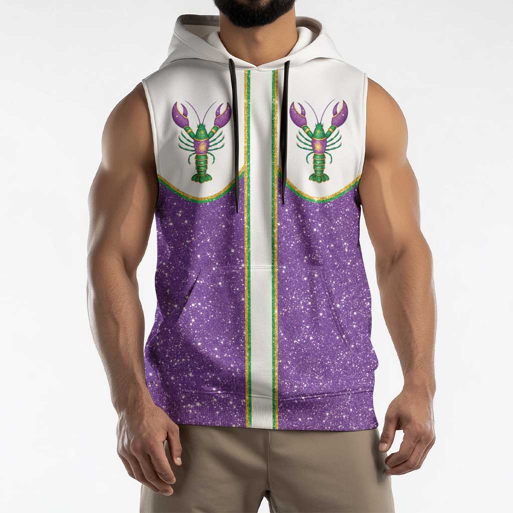 Mardi Gras Crawfish Sleeveless Hoodie Western Yoke Glitter Style