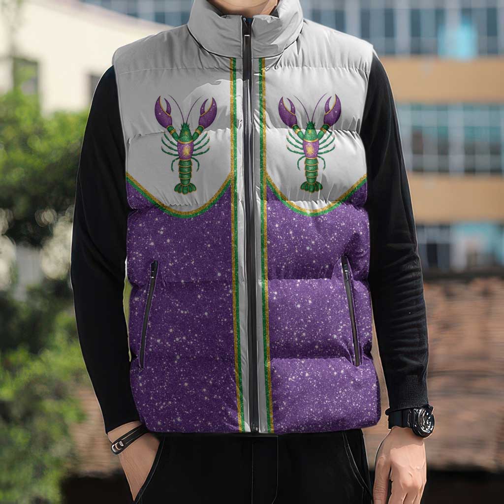 Mardi Gras Crawfish Sleeveless Puffer Jacket Western Yoke Glitter Style