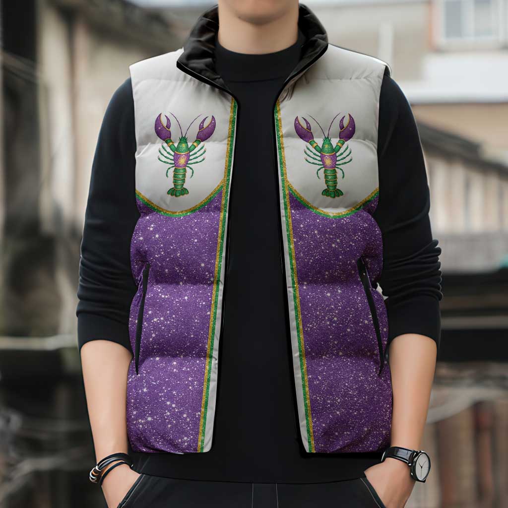 Mardi Gras Crawfish Sleeveless Puffer Jacket Western Yoke Glitter Style