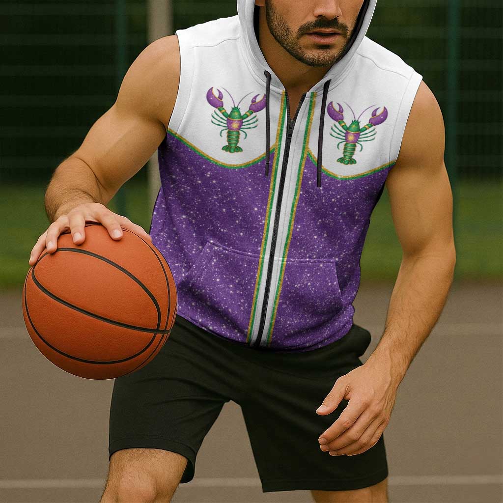 Mardi Gras Crawfish Sleeveless Zip Hoodie Western Yoke Glitter Style