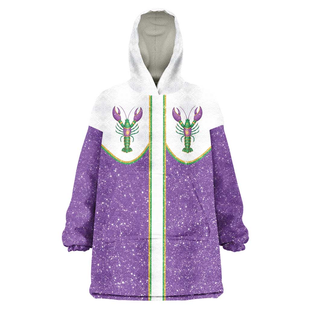 Mardi Gras Crawfish Wearable Blanket Hoodie Western Yoke Glitter Style