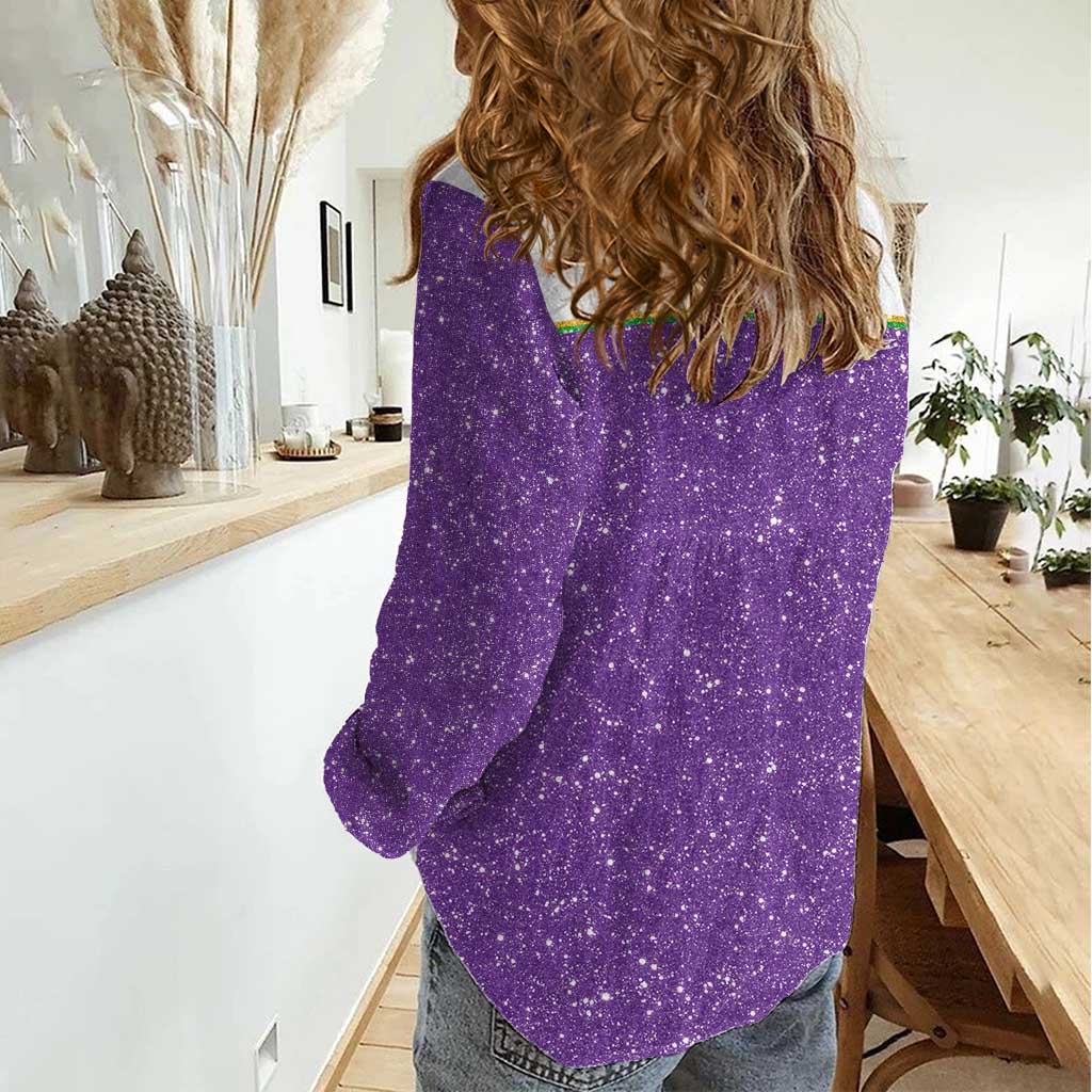 Mardi Gras Crawfish Women Casual Shirt Western Yoke Glitter Style
