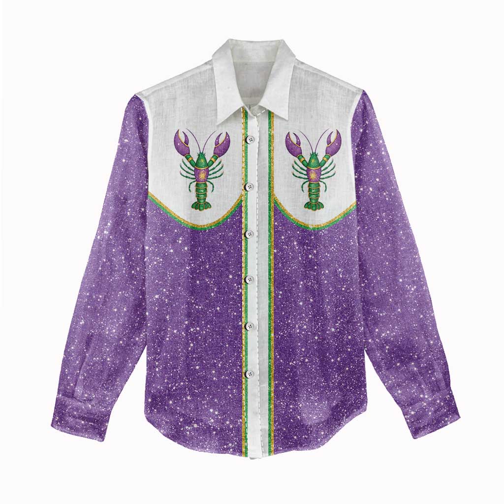 Mardi Gras Crawfish Women Casual Shirt Western Yoke Glitter Style