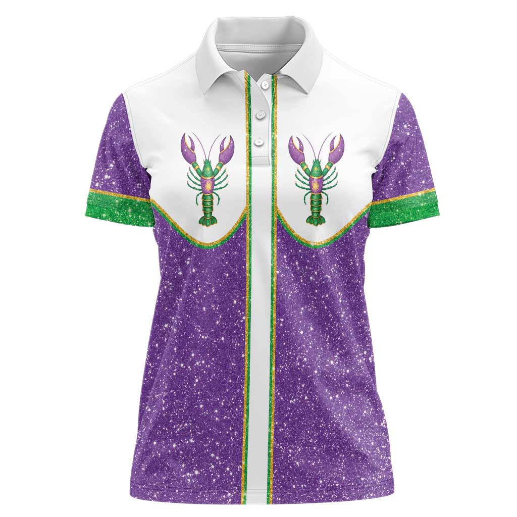 Mardi Gras Crawfish Women Polo Shirt Western Yoke Glitter Style