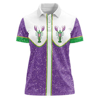 Mardi Gras Crawfish Women Polo Shirt Western Yoke Glitter Style