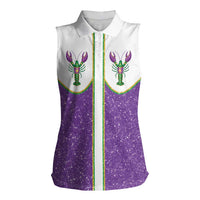 Mardi Gras Crawfish Women Sleeveless Polo Shirt Western Yoke Glitter Style