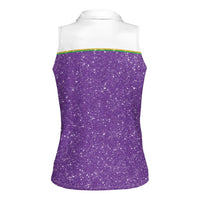 Mardi Gras Crawfish Women Sleeveless Polo Shirt Western Yoke Glitter Style