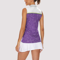 Mardi Gras Crawfish Women Sleeveless Polo Shirt Western Yoke Glitter Style