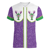Mardi Gras Crawfish Women V-Neck T-Shirt Western Yoke Glitter Style