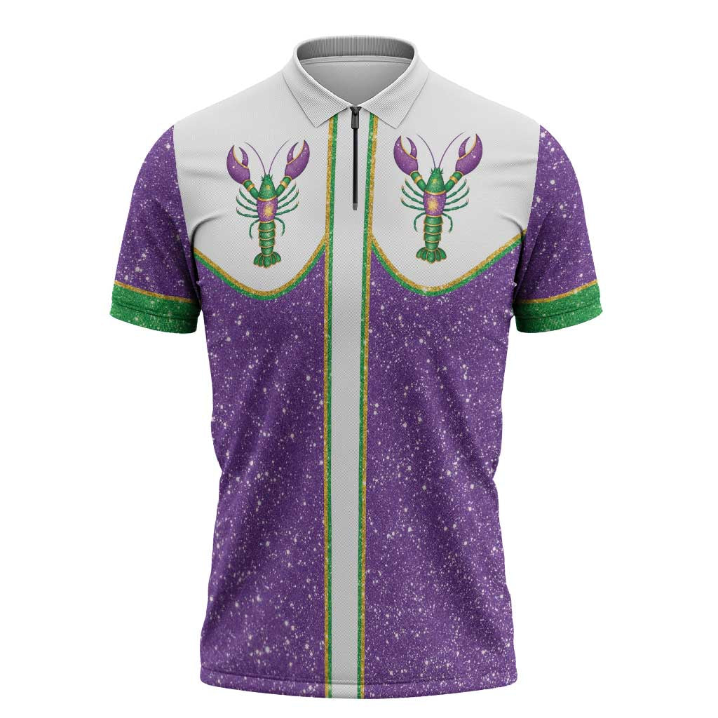 Mardi Gras Crawfish Zipper Polo Shirt Western Yoke Glitter Style