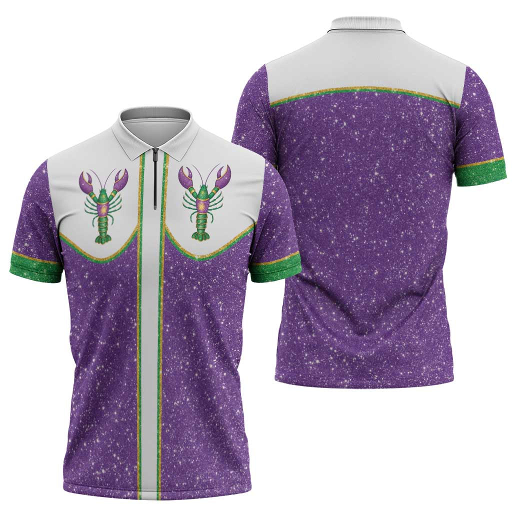 Mardi Gras Crawfish Zipper Polo Shirt Western Yoke Glitter Style