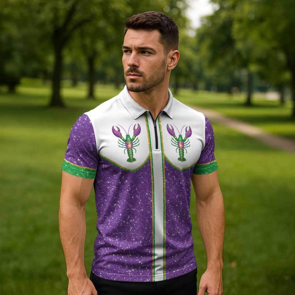 Mardi Gras Crawfish Zipper Polo Shirt Western Yoke Glitter Style