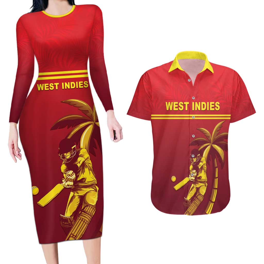 Custom West Indies Cricket Couples Matching Long Sleeve Bodycon Dress and Hawaiian Shirt Vintage Style