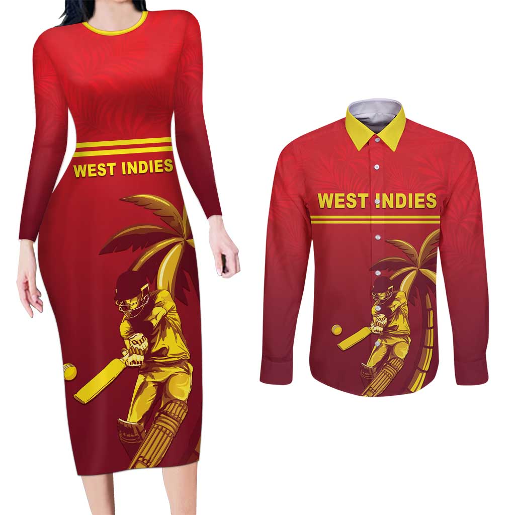 Custom West Indies Cricket Couples Matching Long Sleeve Bodycon Dress and Long Sleeve Button Shirt Vintage Style
