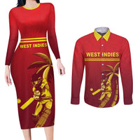 Custom West Indies Cricket Couples Matching Long Sleeve Bodycon Dress and Long Sleeve Button Shirt Vintage Style
