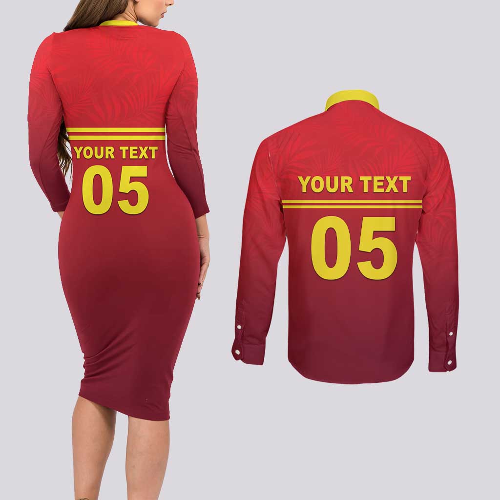 Custom West Indies Cricket Couples Matching Long Sleeve Bodycon Dress and Long Sleeve Button Shirt Vintage Style