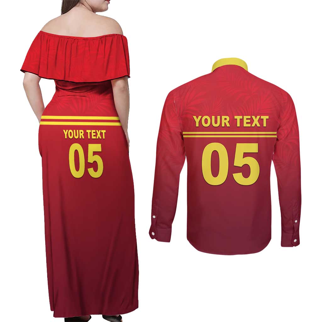 Custom West Indies Cricket Couples Matching Off Shoulder Maxi Dress and Long Sleeve Button Shirt Vintage Style