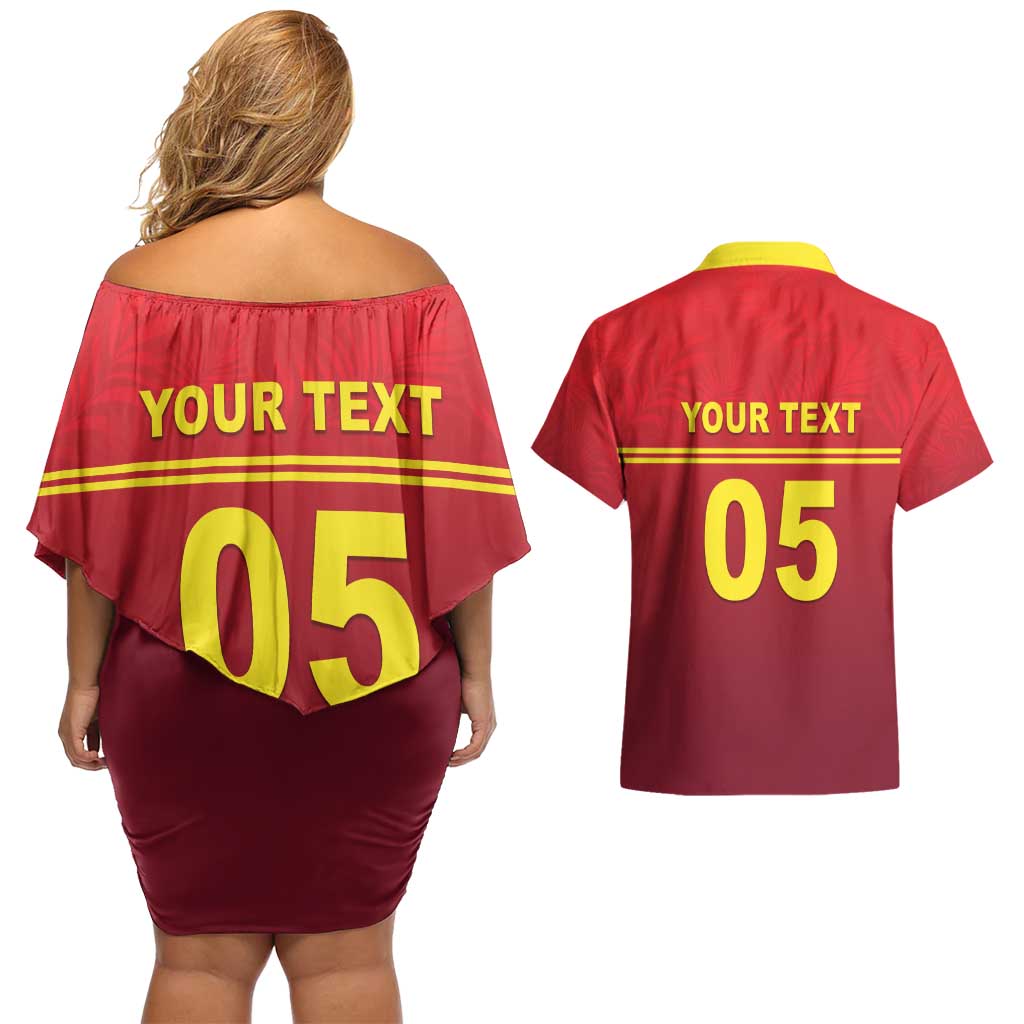 Custom West Indies Cricket Couples Matching Off Shoulder Short Dress and Hawaiian Shirt Vintage Style