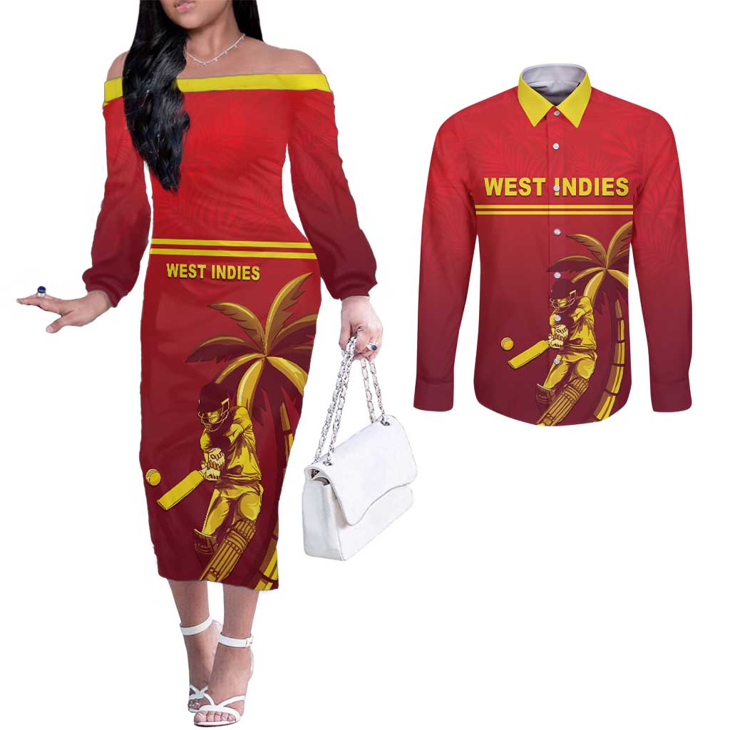 Custom West Indies Cricket Couples Matching Off The Shoulder Long Sleeve Dress and Long Sleeve Button Shirt Vintage Style