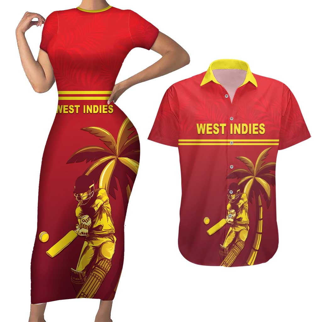 Custom West Indies Cricket Couples Matching Short Sleeve Bodycon Dress and Hawaiian Shirt Vintage Style