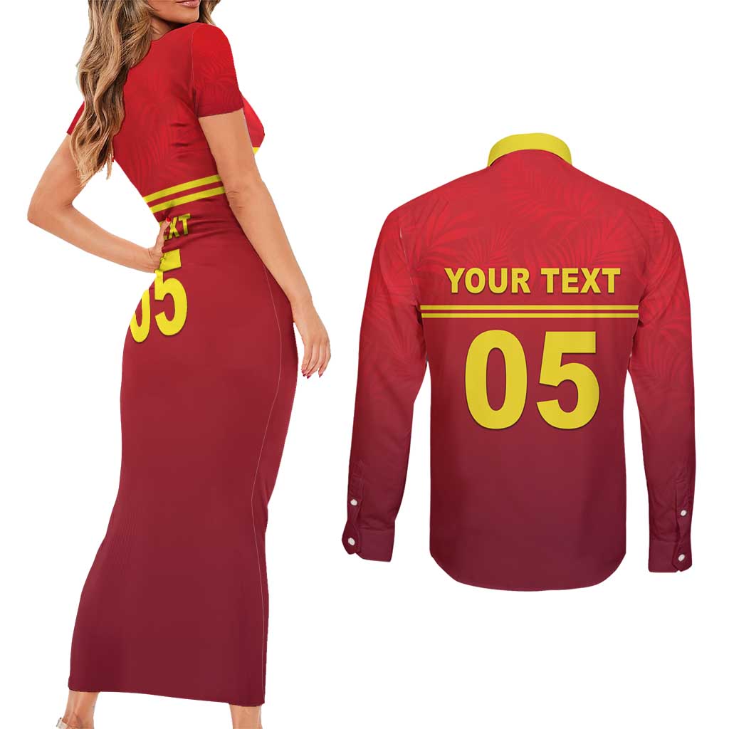 Custom West Indies Cricket Couples Matching Short Sleeve Bodycon Dress and Long Sleeve Button Shirt Vintage Style