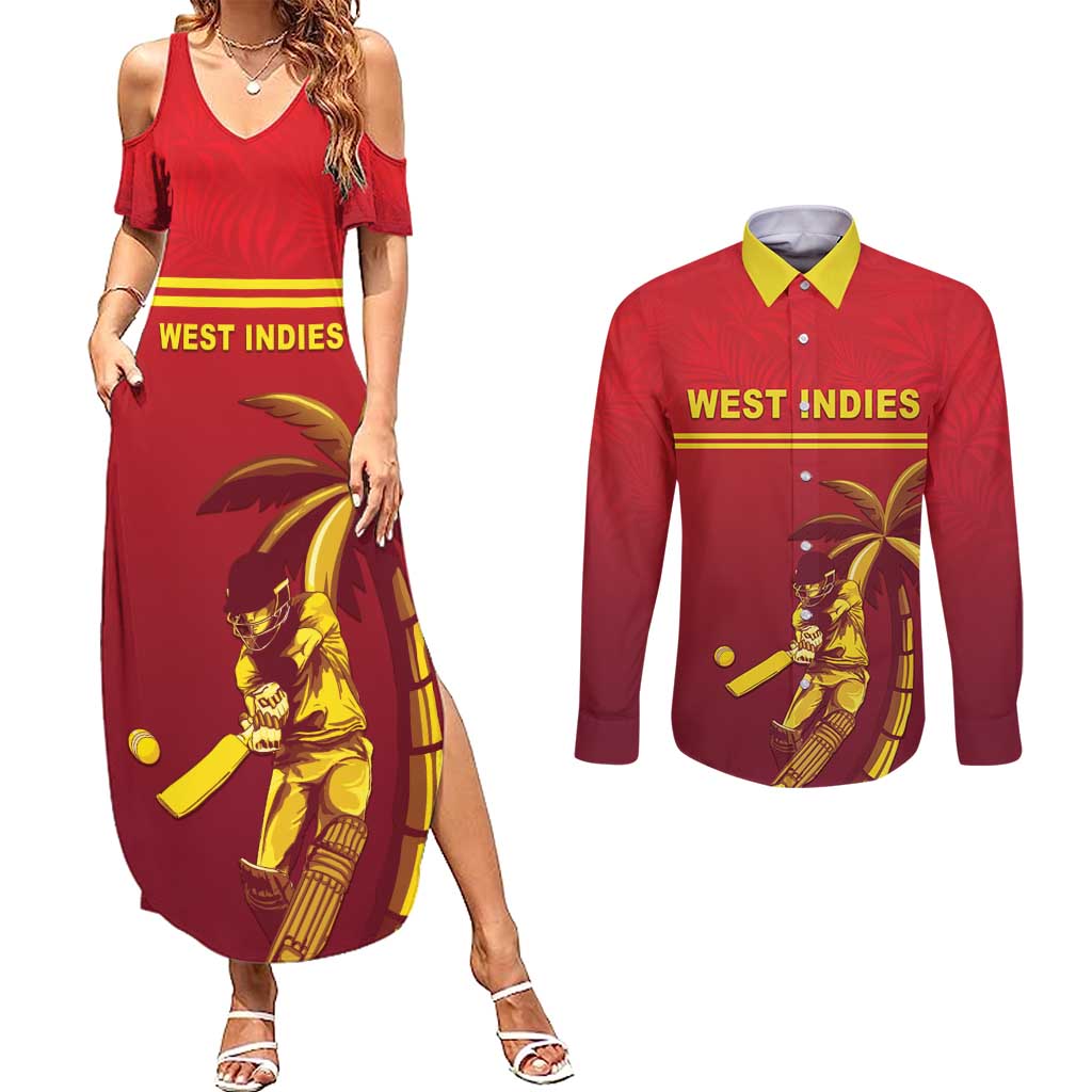 Custom West Indies Cricket Couples Matching Summer Maxi Dress and Long Sleeve Button Shirt Vintage Style