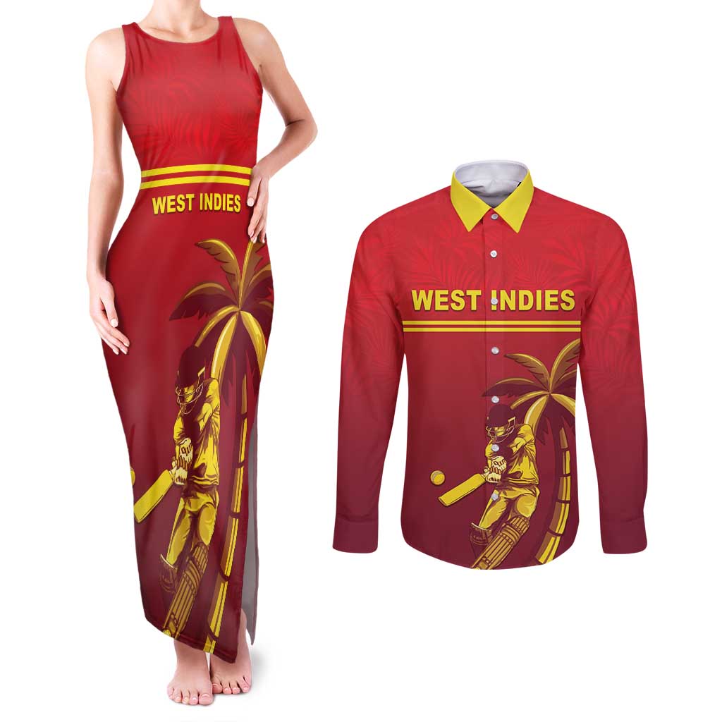 Custom West Indies Cricket Couples Matching Tank Maxi Dress and Long Sleeve Button Shirt Vintage Style