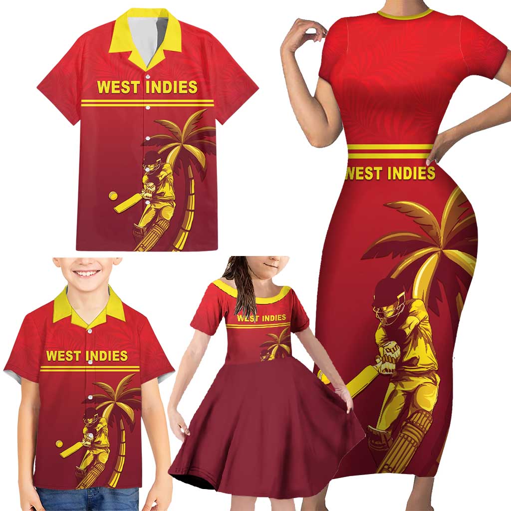 Custom West Indies Cricket Family Matching Short Sleeve Bodycon Dress and Hawaiian Shirt Vintage Style
