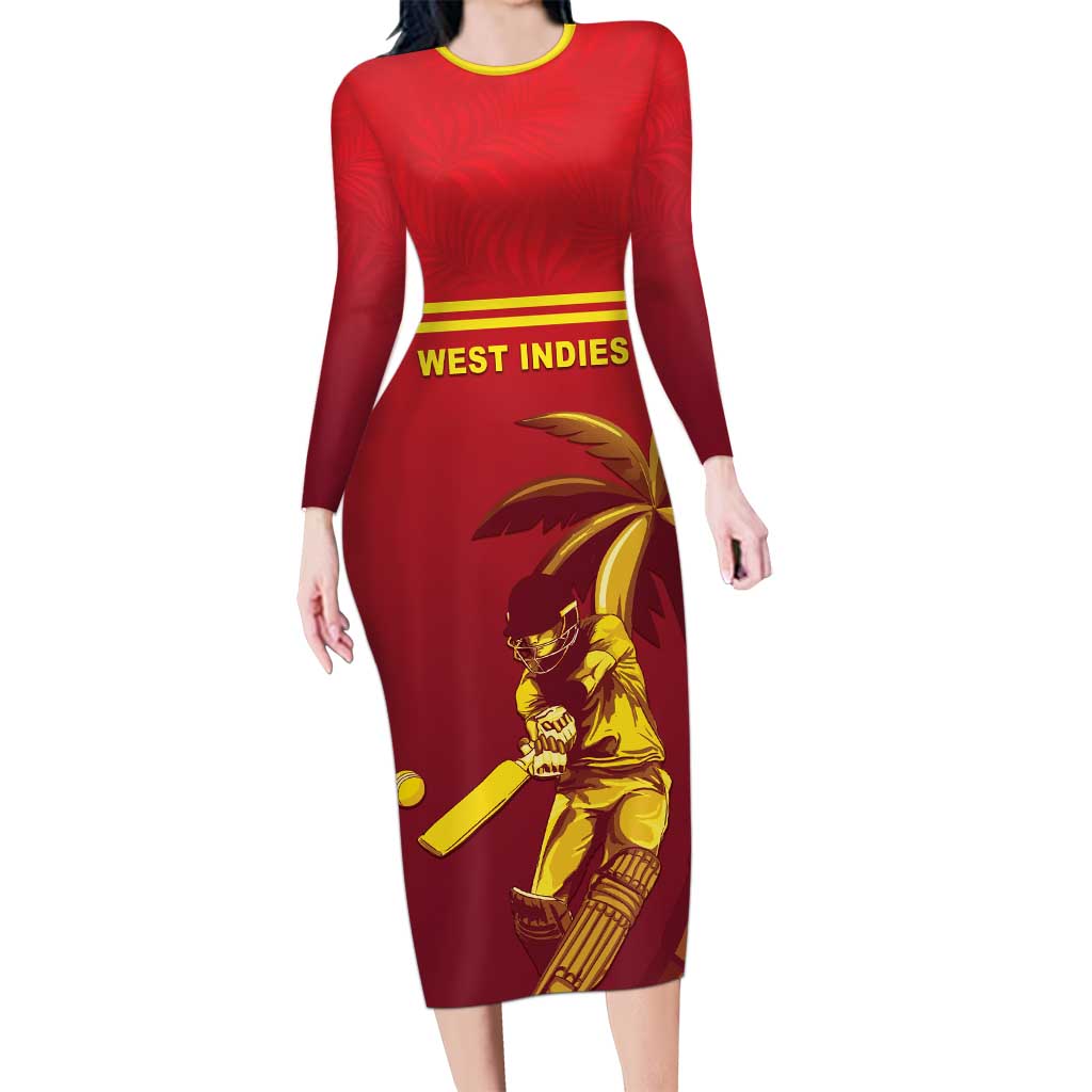 Custom West Indies Cricket Long Sleeve Bodycon Dress Vintage Style