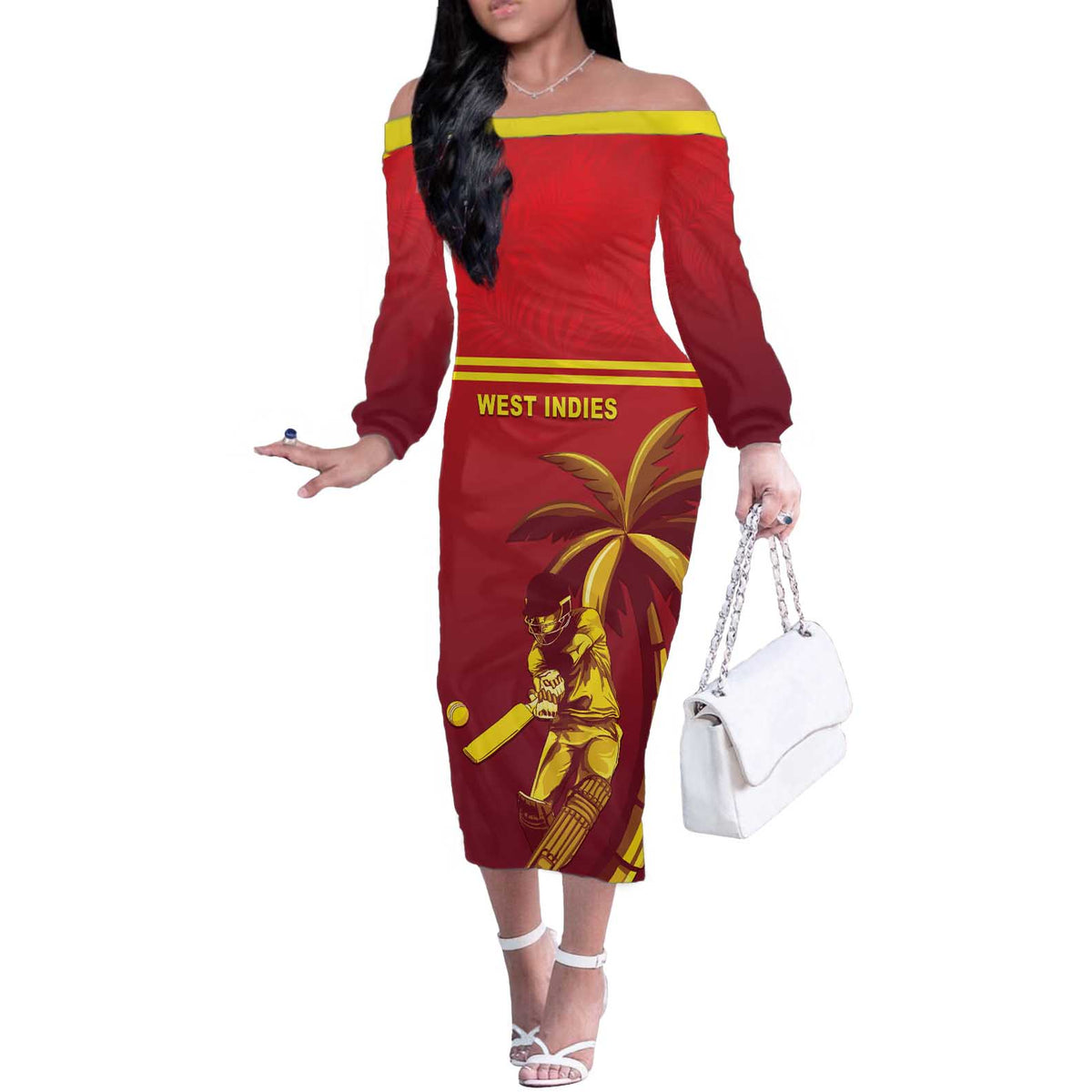 Custom West Indies Cricket Off The Shoulder Long Sleeve Dress Vintage Style