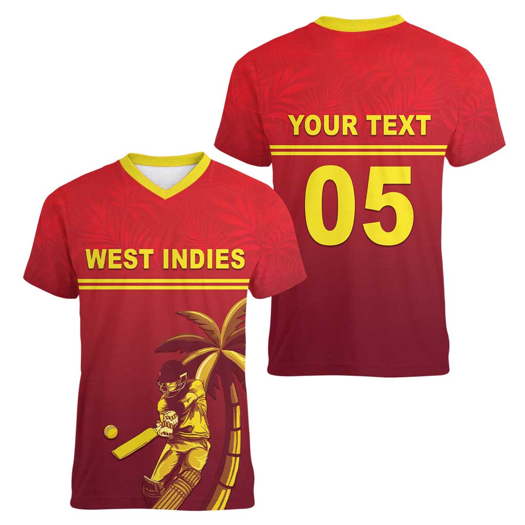 Custom West Indies Cricket Women V-Neck T-Shirt Vintage Style
