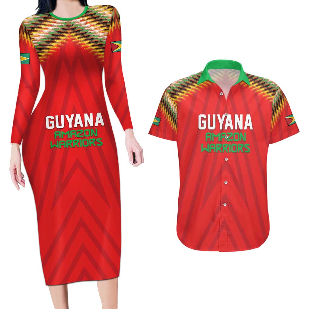 Custom Guyana Cricket Couples Matching Long Sleeve Bodycon Dress and Hawaiian Shirt Go Amazon Warriors