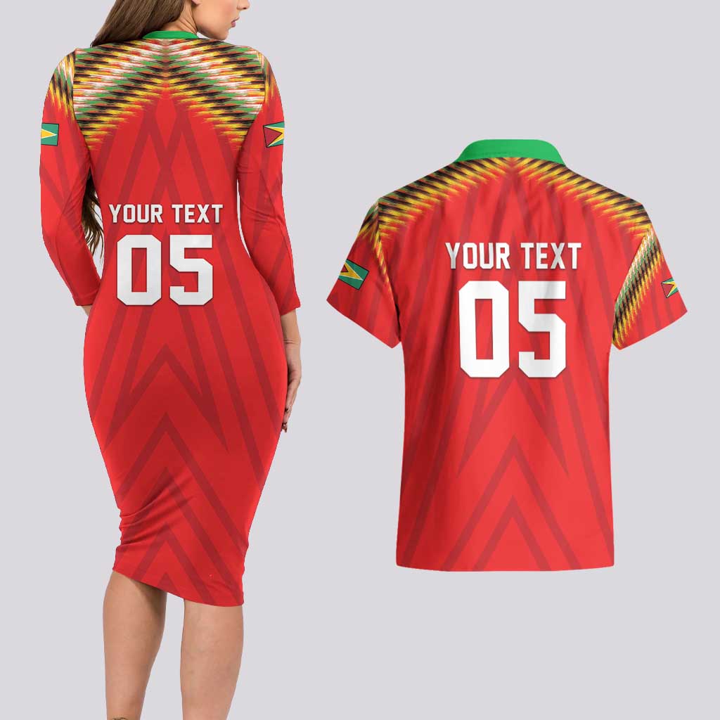 Custom Guyana Cricket Couples Matching Long Sleeve Bodycon Dress and Hawaiian Shirt Go Amazon Warriors