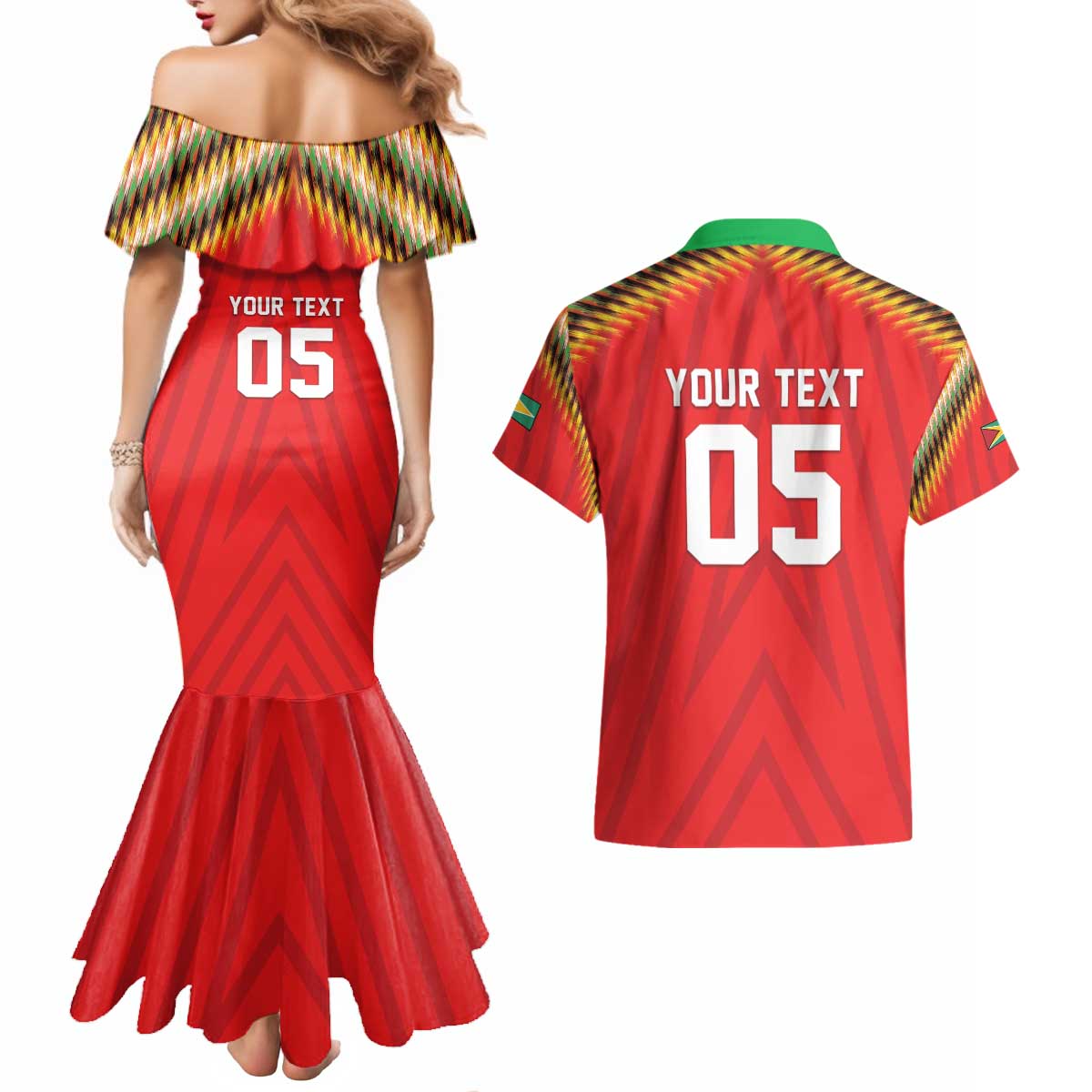 Custom Guyana Cricket Couples Matching Mermaid Dress and Hawaiian Shirt Go Amazon Warriors