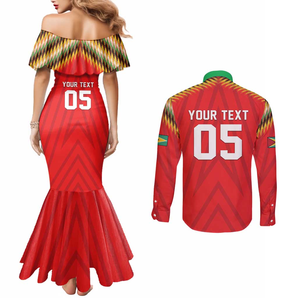 Custom Guyana Cricket Couples Matching Mermaid Dress and Long Sleeve Button Shirt Go Amazon Warriors