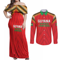 Custom Guyana Cricket Couples Matching Off Shoulder Maxi Dress and Long Sleeve Button Shirt Go Amazon Warriors