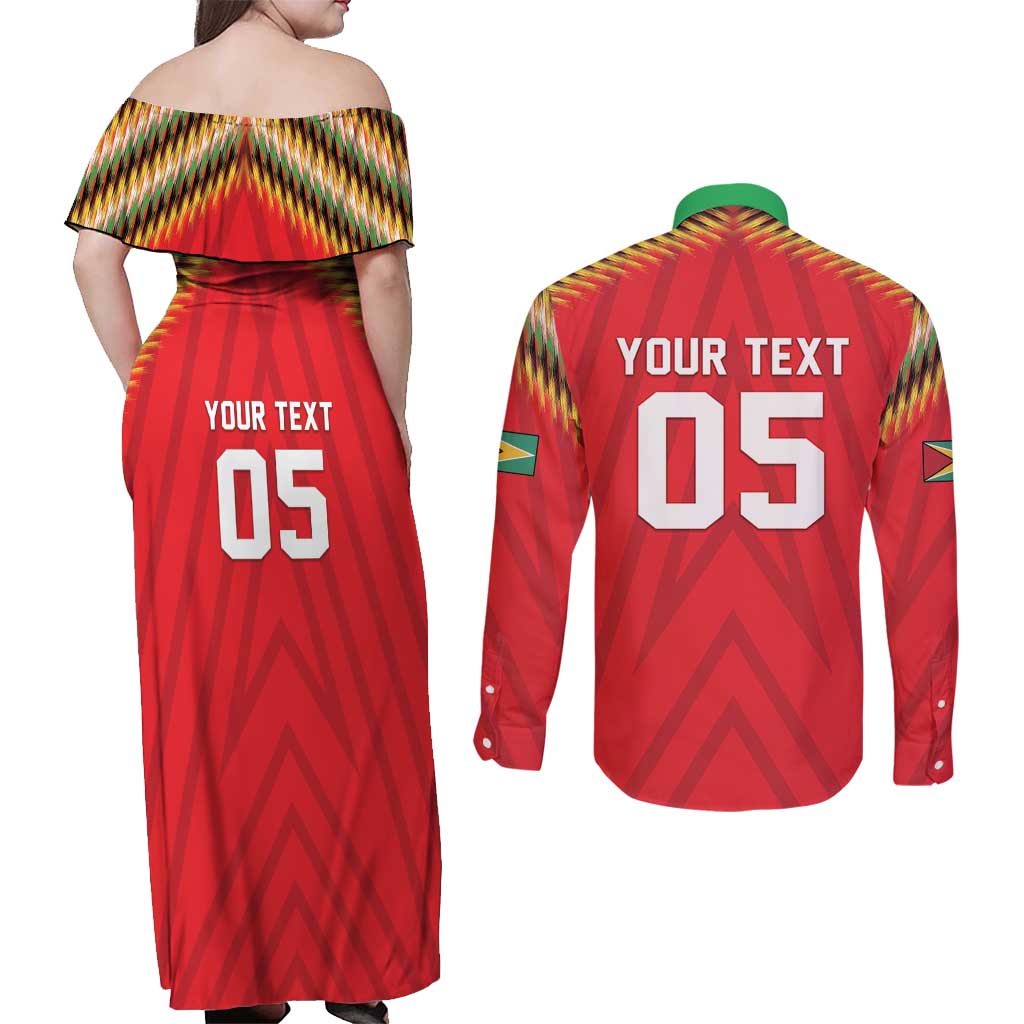 Custom Guyana Cricket Couples Matching Off Shoulder Maxi Dress and Long Sleeve Button Shirt Go Amazon Warriors