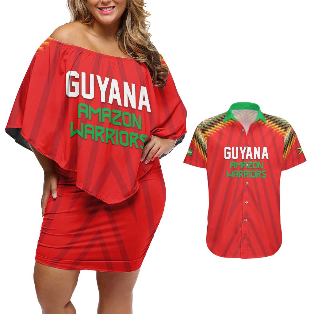 Custom Guyana Cricket Couples Matching Off Shoulder Short Dress and Hawaiian Shirt Go Amazon Warriors