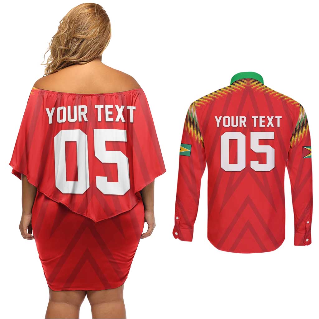 Custom Guyana Cricket Couples Matching Off Shoulder Short Dress and Long Sleeve Button Shirt Go Amazon Warriors