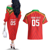 Custom Guyana Cricket Couples Matching Off The Shoulder Long Sleeve Dress and Hawaiian Shirt Go Amazon Warriors